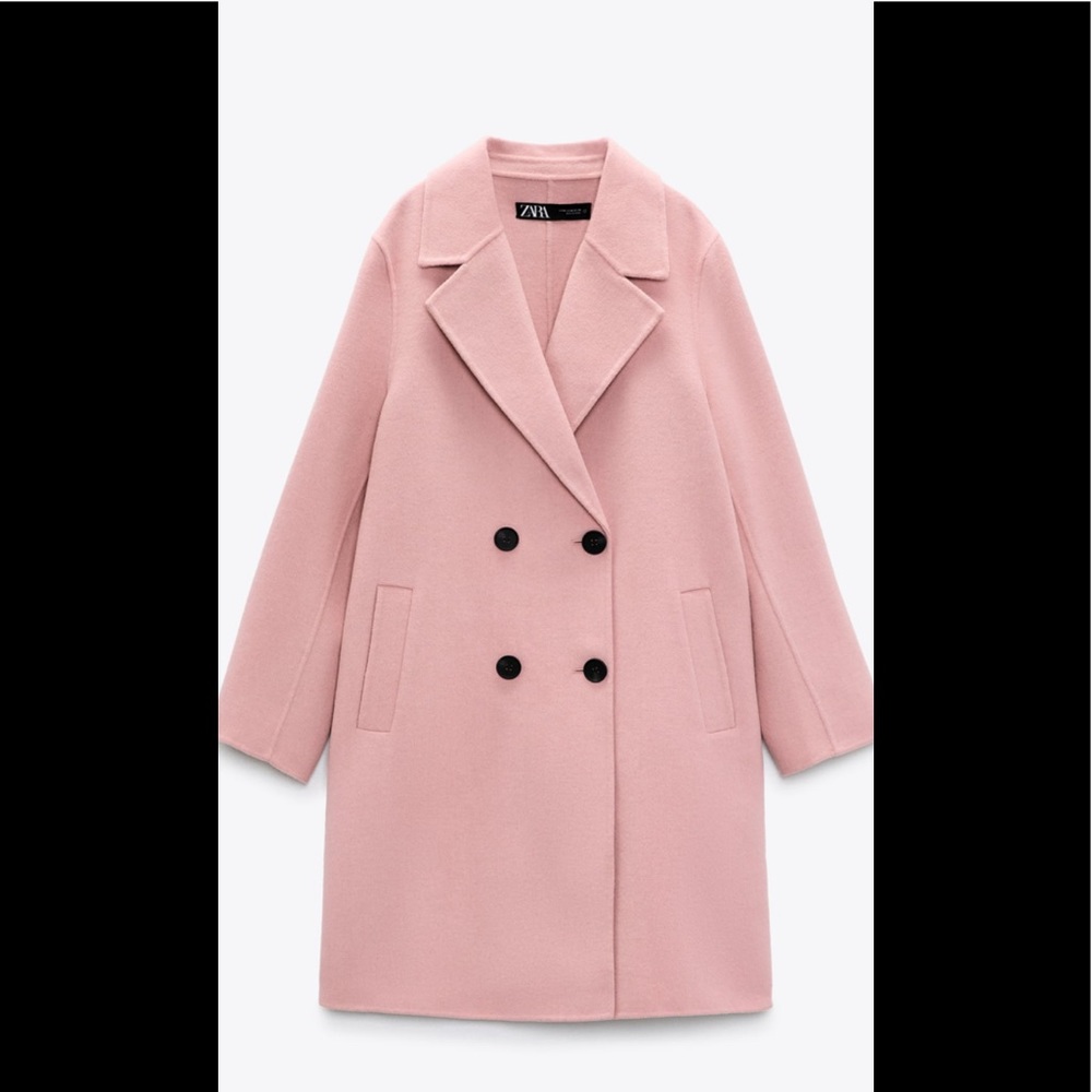 Zara Pink Double-Breasted Wool Coat